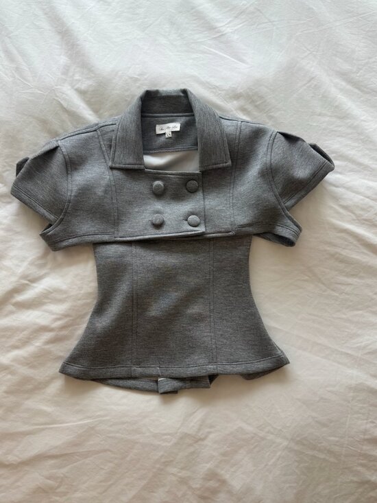 Tops - Gray double breasted top with corset bottom and button detail